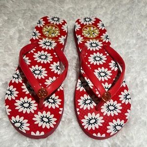 Tory Burch Thin Flip Flop Nantucket Red / Navy Sea / White Primrose Size 5 EUC